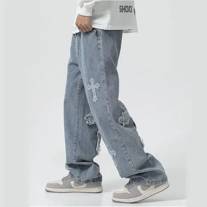 Trousers Cross Denim Pants Streetwear Y2K - Eklat Collection