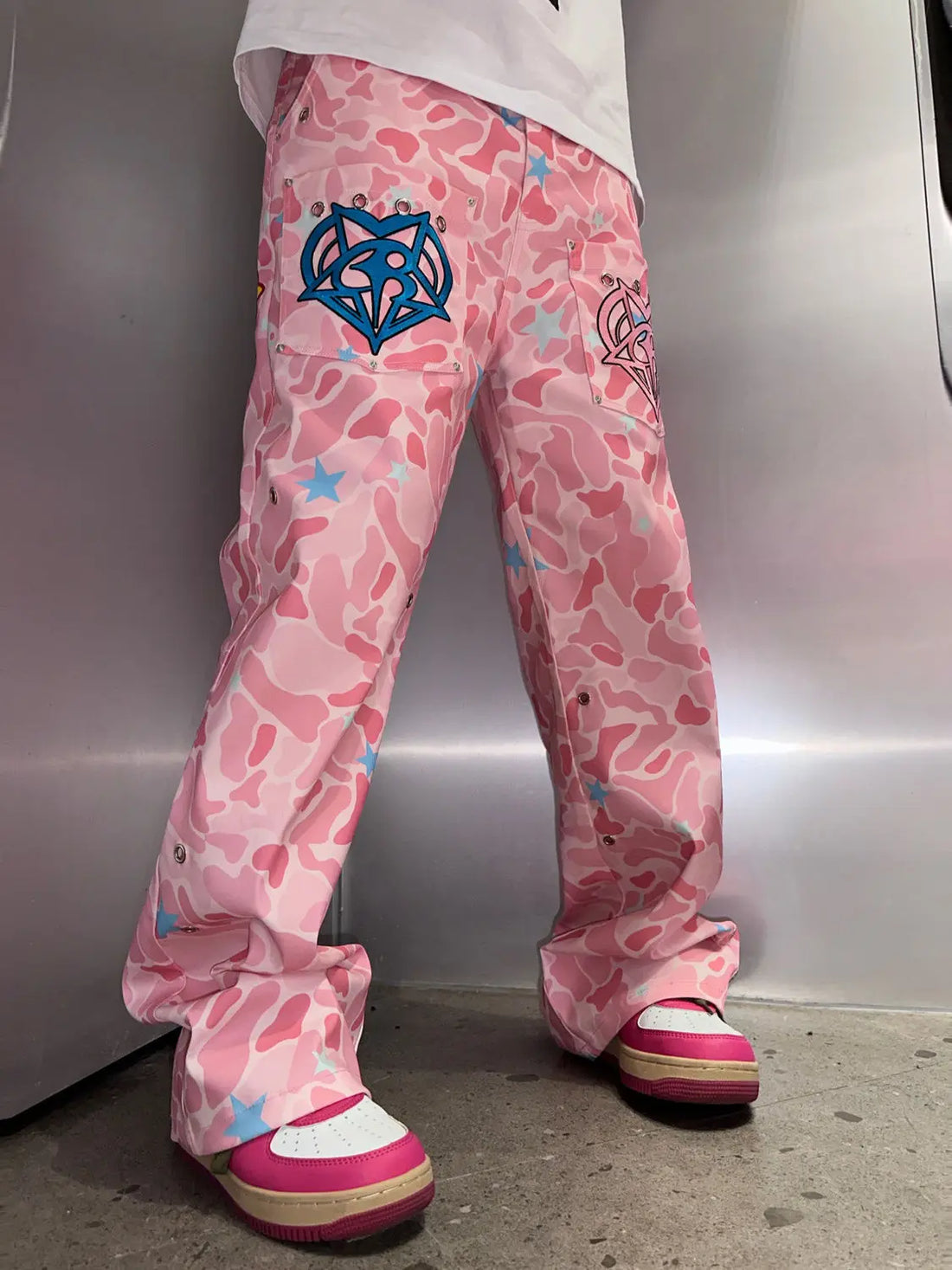 Sense Heavy Craftsmanship Pink Camouflage Embroidered Jeans Y2K - Eklat Collection