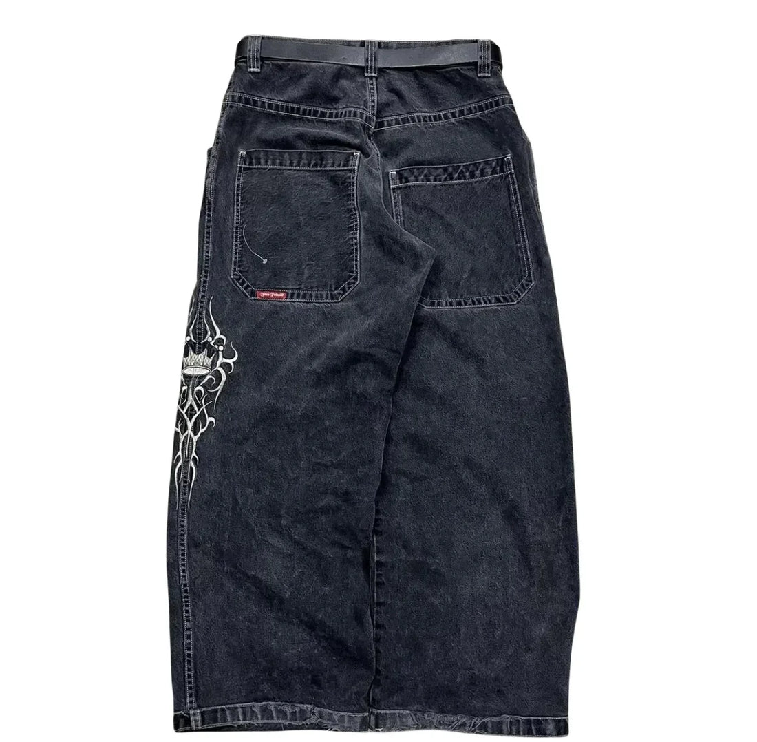 American Gothic JNCO Embroidered Black Jeans Y2K - Eklat Collection