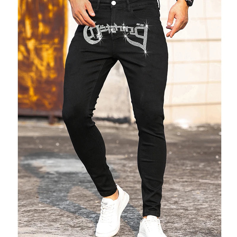 Fashion  Black Stretch Slim Fit Hole Jeans Y2K - Eklat Collection