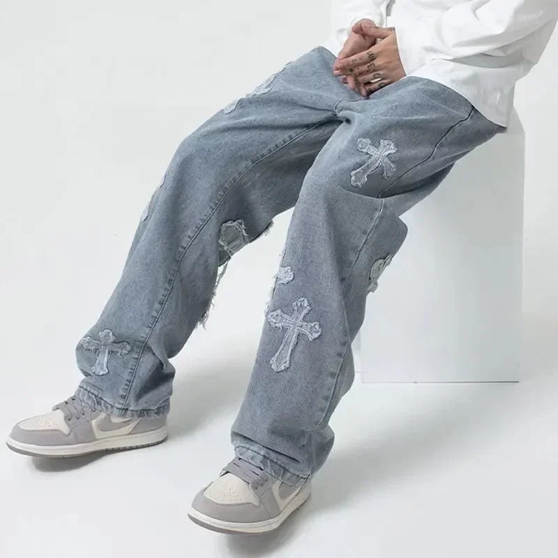 Trousers Cross Denim Pants Streetwear Y2K - Eklat Collection