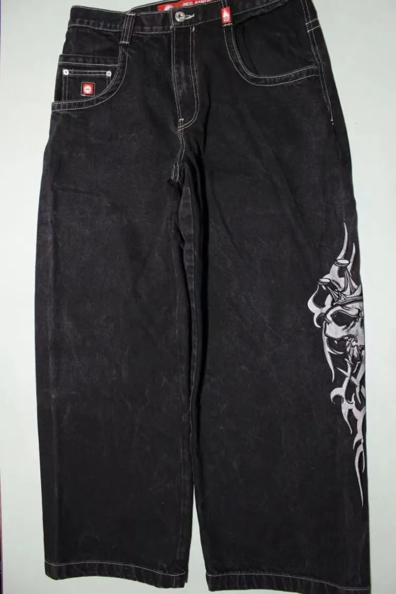 American Vintage Gothic Print Jeans Y2K - Eklat Collection