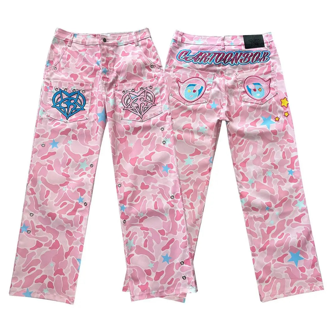 Sense Heavy Craftsmanship Pink Camouflage Embroidered Jeans Y2K - Eklat Collection