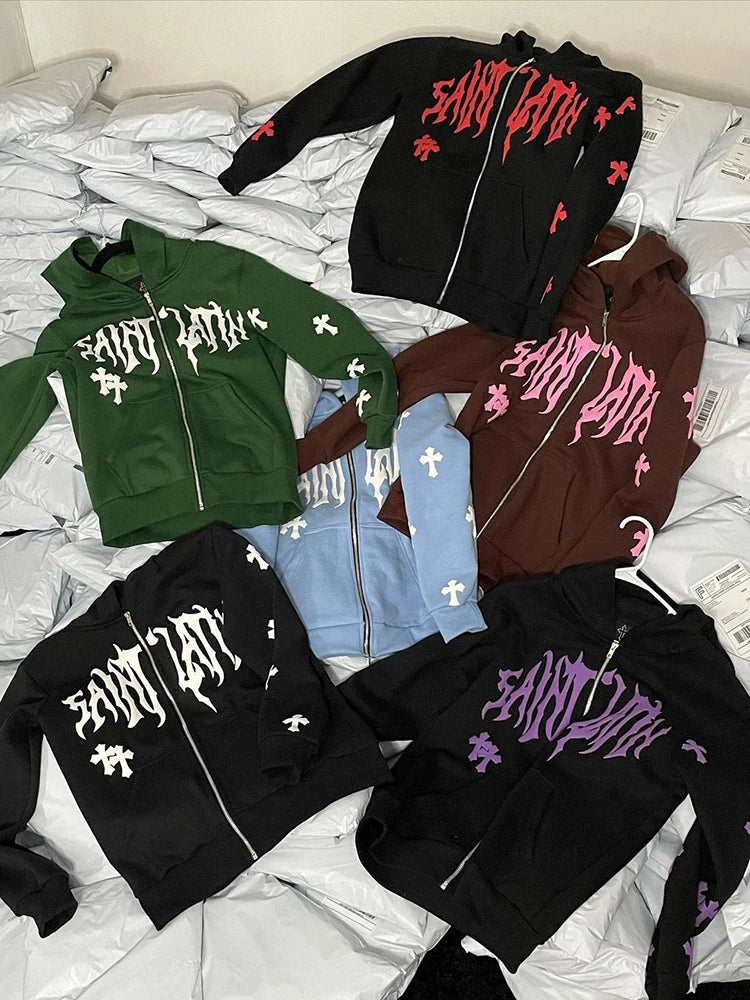 Emo Streetwear Hoodie Zip Up Sweatshirts Y2K - Eklat Collection