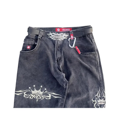 American Gothic JNCO Embroidered Black Jeans Y2K - Eklat Collection