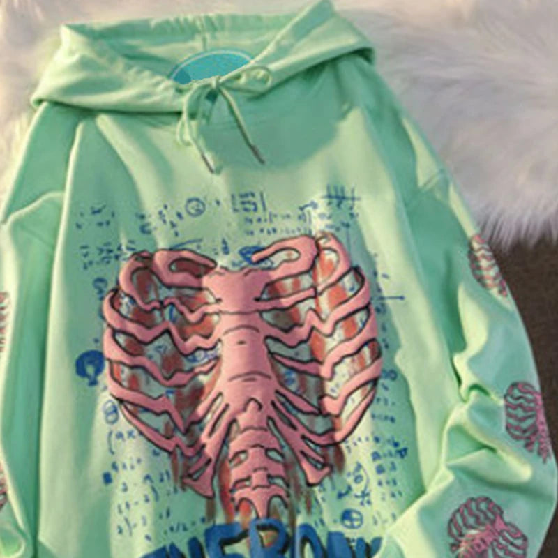 Pink Skeleton Hoodies Women Autumn Streetwear Pullover  Y2K - Eklat Collection
