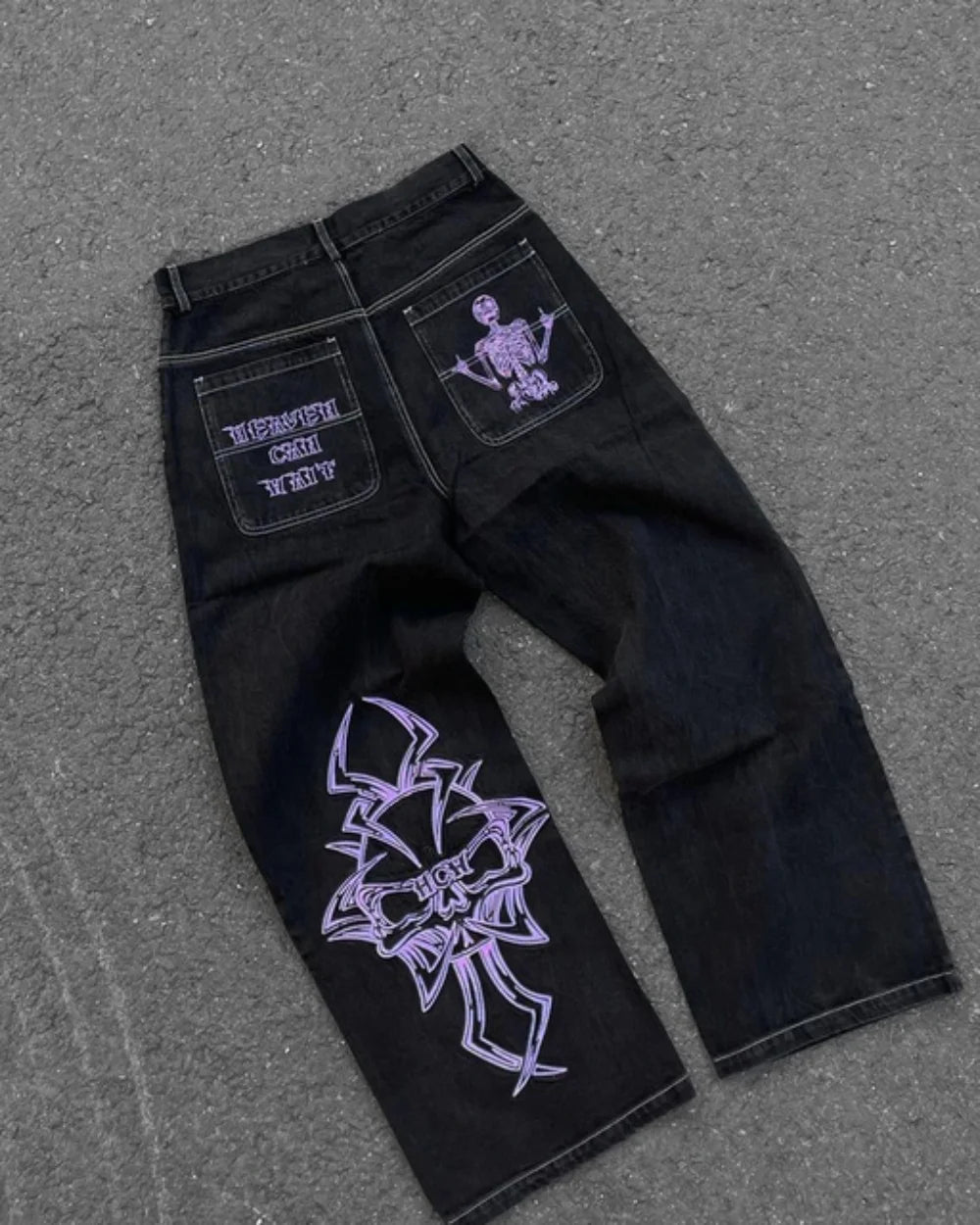 Jeans Retro Skull Graphic Baggy Jeans Black Pants Y2K - Eklat Collection