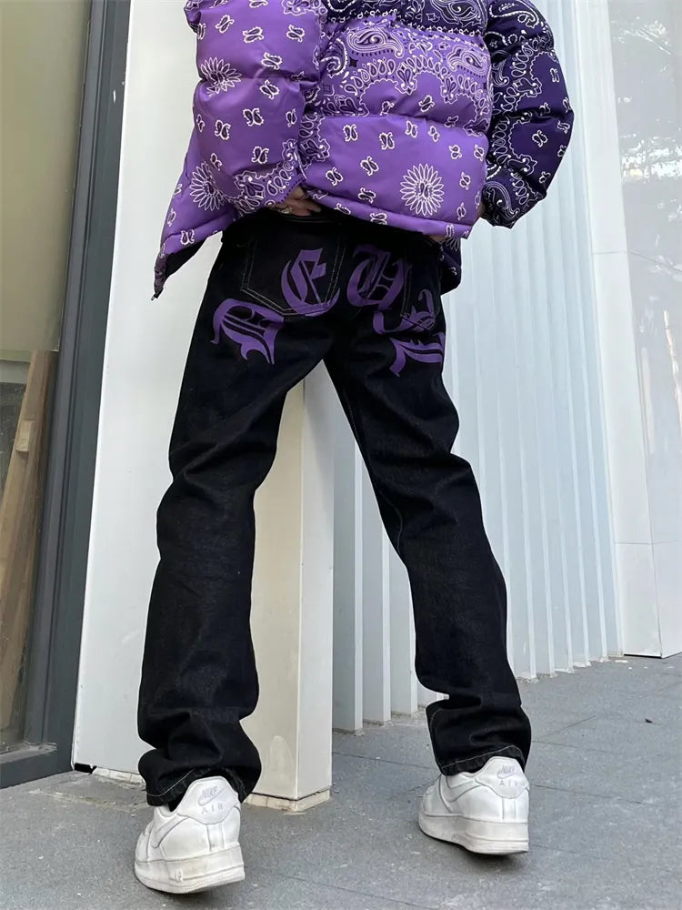 Jeans Cashew Flowers Purple Streetwear Y2K - Eklat Collection